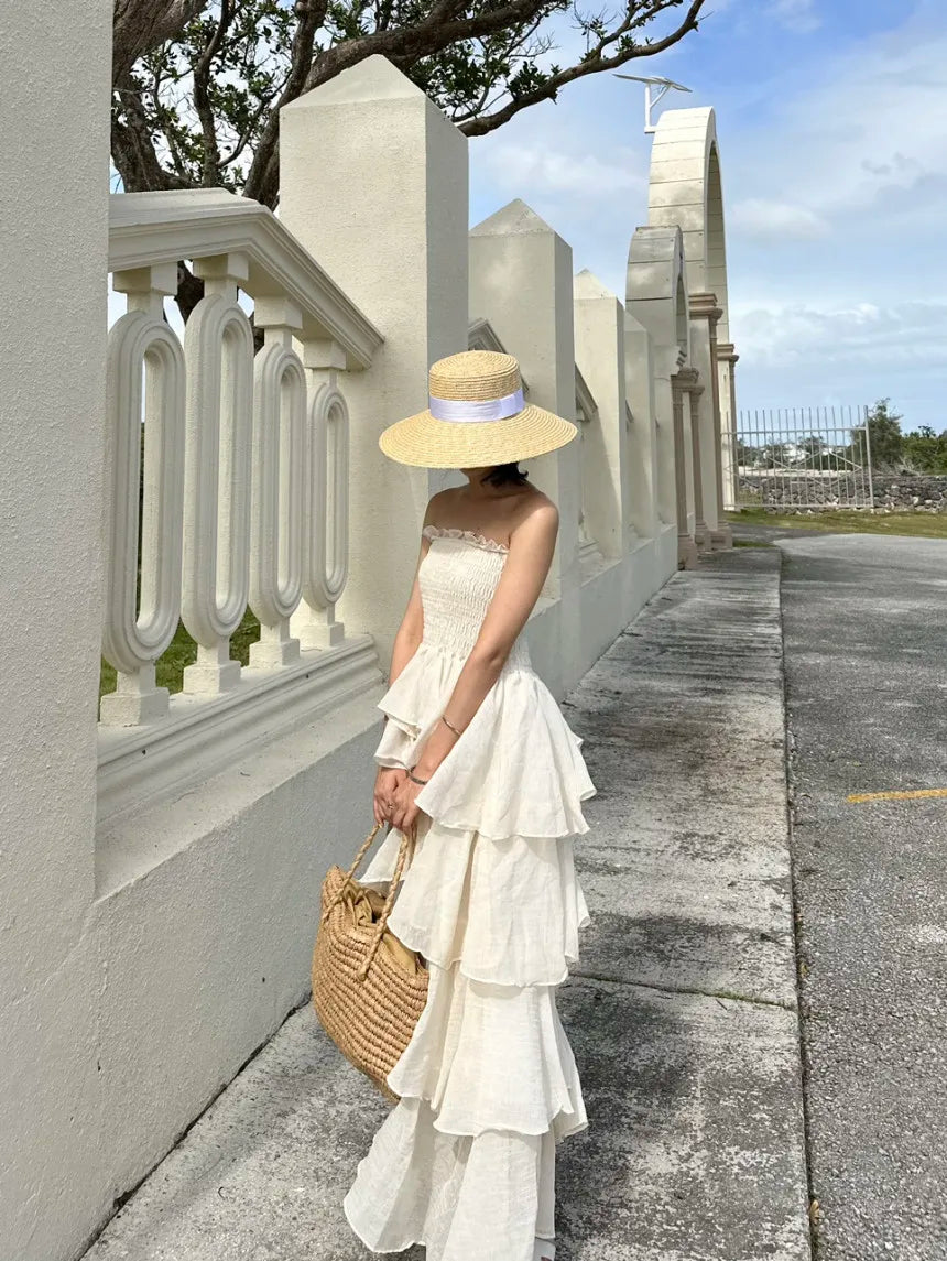 French Style Female Luxurious Strapless Cake Dress Summer Strapless Women Party Dresses Vintage Tiered Wedding Guest Dress 2025