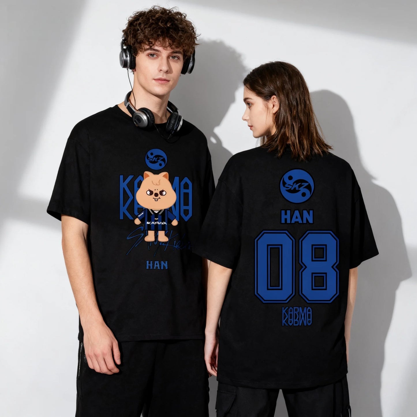 Hot Selling KPOP KARMA HYUNJIN Cartoon Print Oversized Casual Cute Fashion T-shirt Korean Fashion Fan T-shirt Harajuku Top