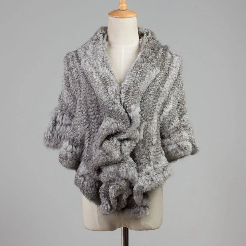 Women Winter Real Rabbit Fur Shawl With Wave Cut Fashion Wholesale Thick Warm Female Natural Fur Wrap With Hooks