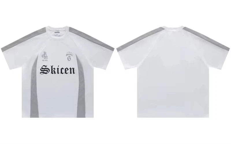 Y2K Vintage T-Shirt Hip Hop Letter Print Retro Patchwork Breathable Jersey Tshirt Streetwear 2024 Harajuku Casual Loose Tee Tops