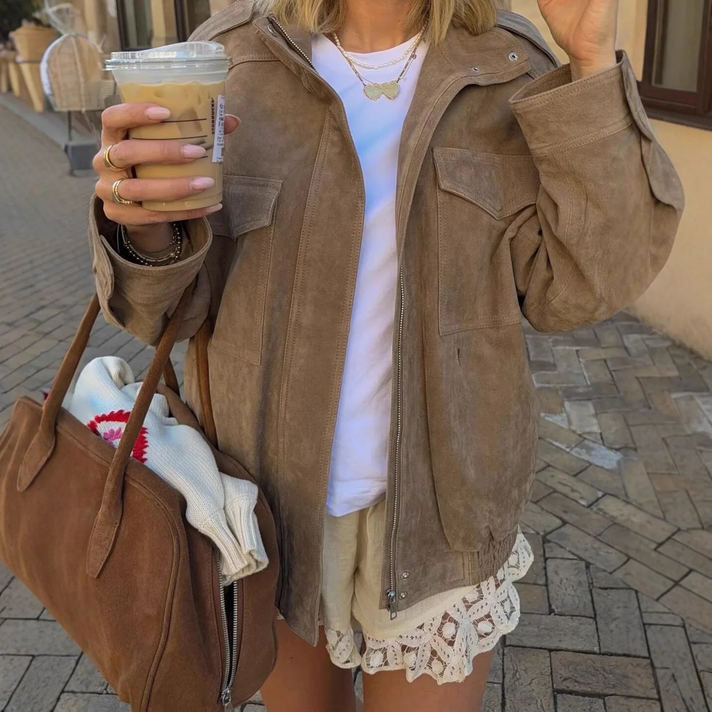 Women's Retro American Street Style Faux Leather Jacket Stand Collar Velvet Texture Autumn New Arrival Comfortable Casual