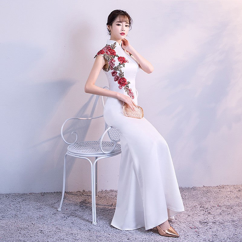 Elegant Chinoiserie Fishtail Cheongsam Evening Dress