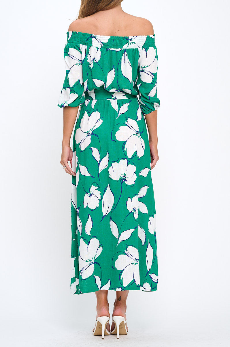 Floral Print Versatile Neckline Maxi Dress with Tie