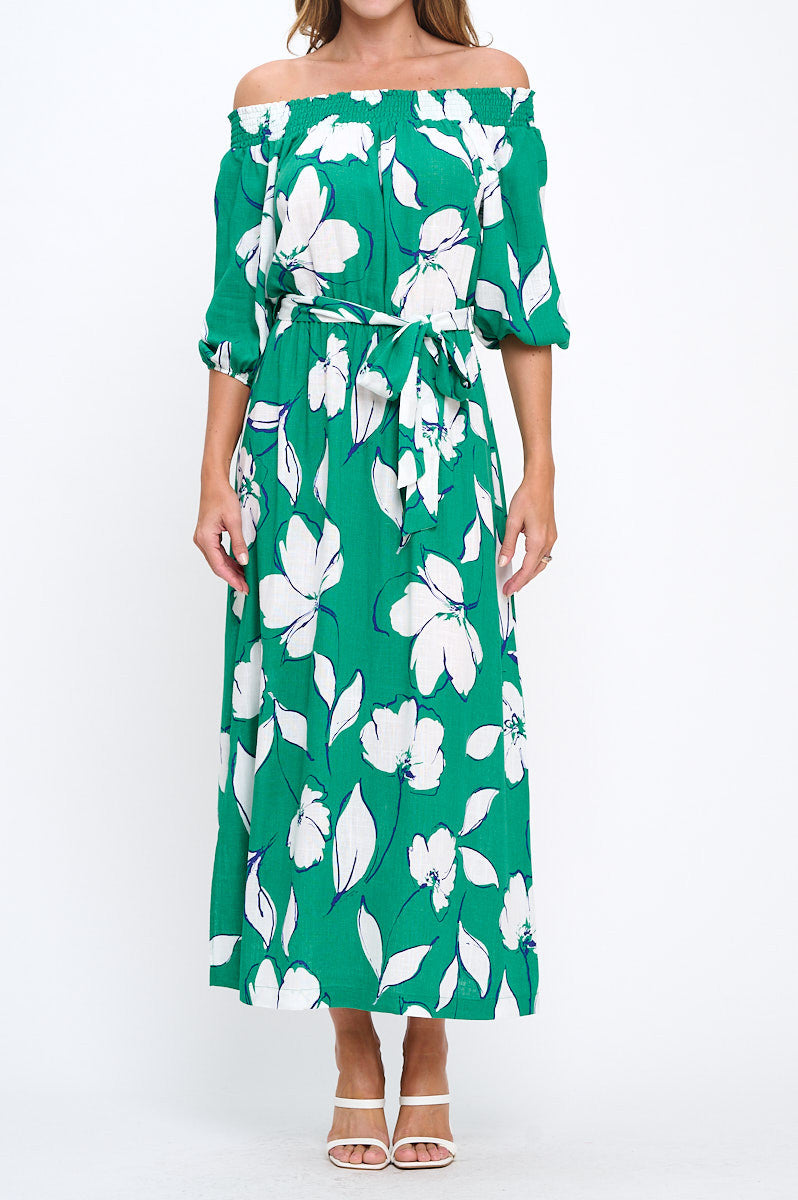 Floral Print Versatile Neckline Maxi Dress with Tie