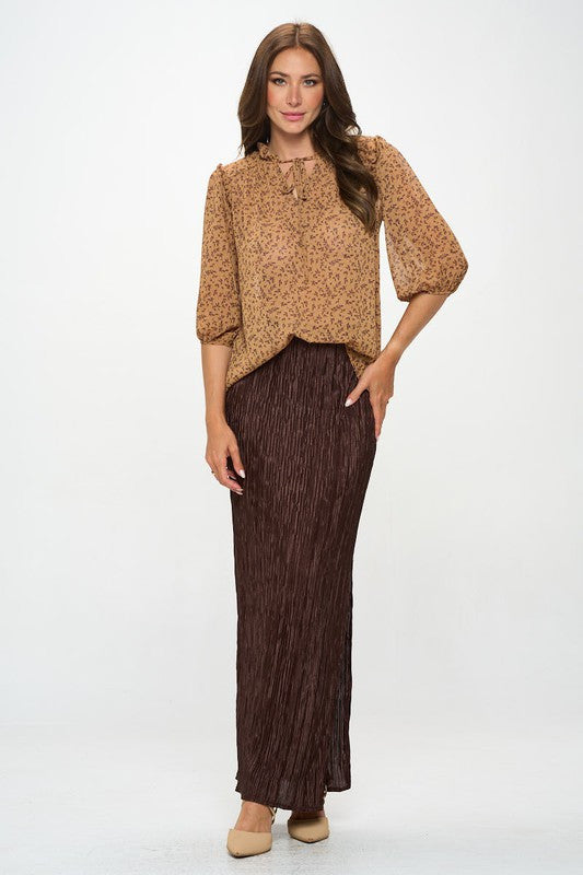 Floral Print Semi Sheer Top with Tie